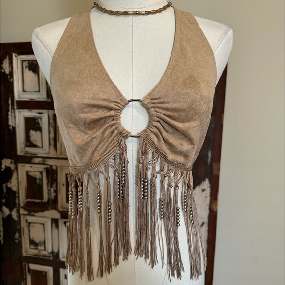 Windsor faux suede fringe halter - size L - Picture 3 of 9